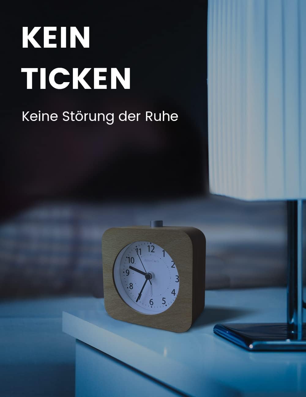 aboveClock Wecker Analog Ohne Ticken 2 Stück, Wecker Holz mit Snooze, Nachttisch Tischuhr mit Nachtl