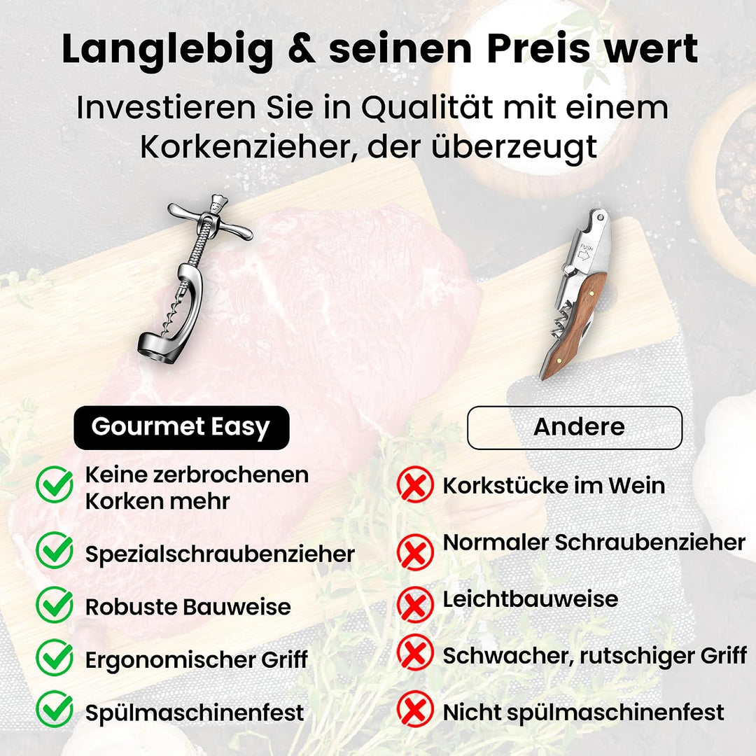 Korkenzieher aus Edelstahl öffnet Wein ohne Korken-Krümel | Hochbelastbarer Weinöffner mit Geschenkv