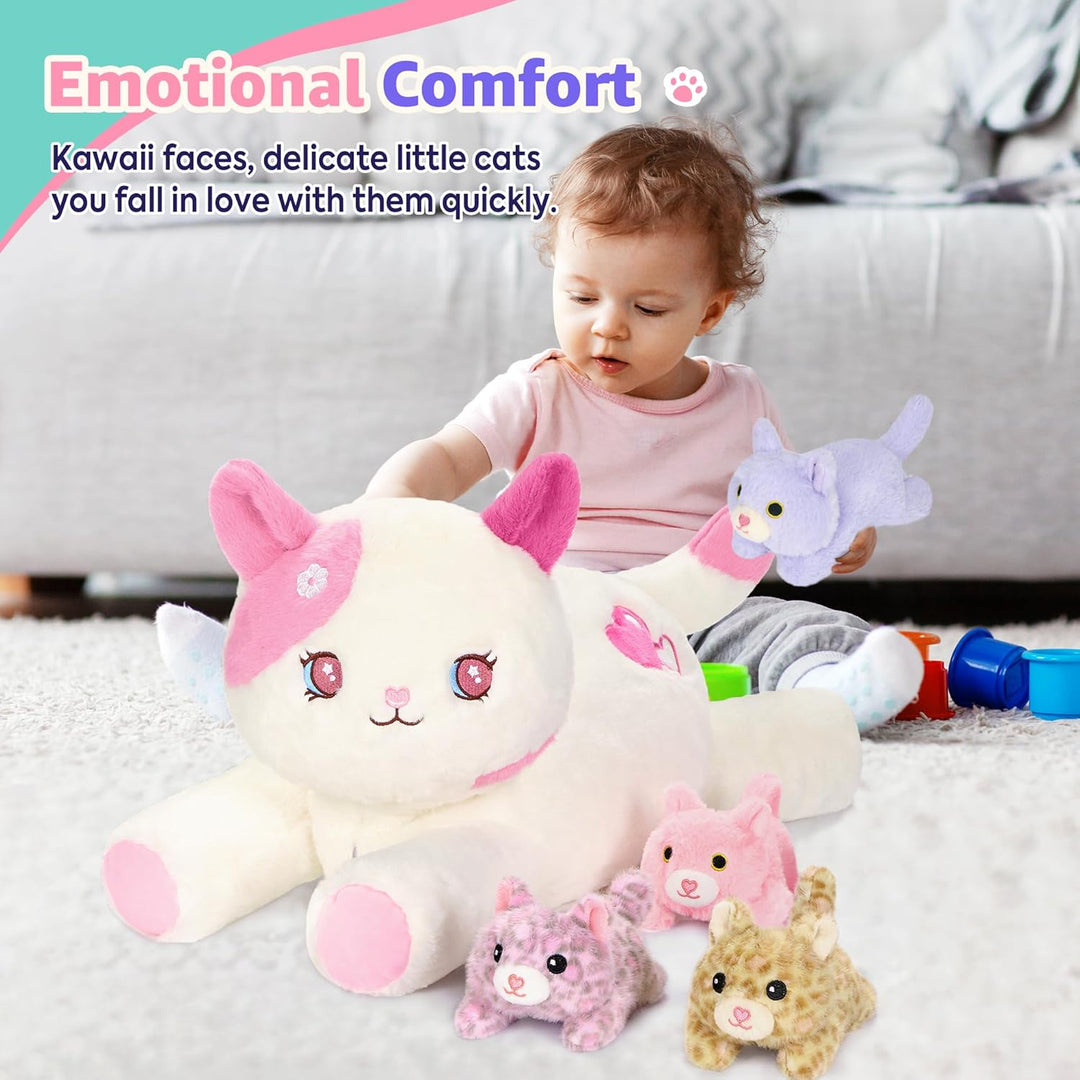 shownicer Plüschtier Katzen Kuscheltier Set 5 Stück Stofftier Kawaii Katze Plüsch Kissen Spielzeug G