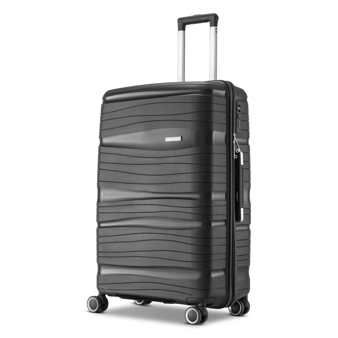 Travel One Koffer 68L – Schwarz – Hartschalenkoffer mittelgross, 4 Rollen, Zahlenschloss, Polypropyl