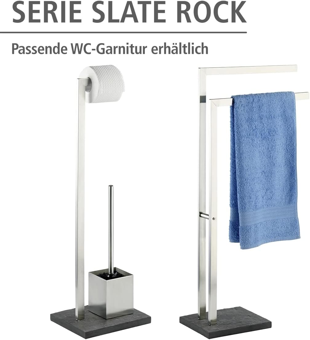 WENKO Handtuchständer Mod. Slate-Rock eleganter freistehender Handtuchhalter in Schiefer-Optik aus r
