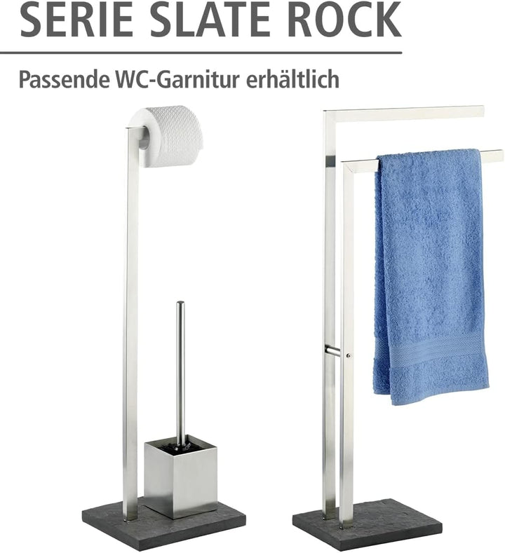 WENKO Handtuchständer Mod. Slate-Rock eleganter freistehender Handtuchhalter in Schiefer-Optik aus r