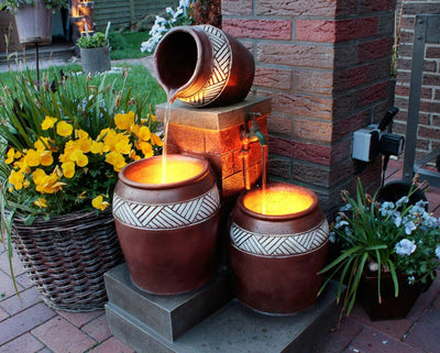 Gartenbrunnen mit LED Beleuchtung Springbrunnen Krüge Zierbrunnen Terrassenbrunnen Balkon Brunnen Ga