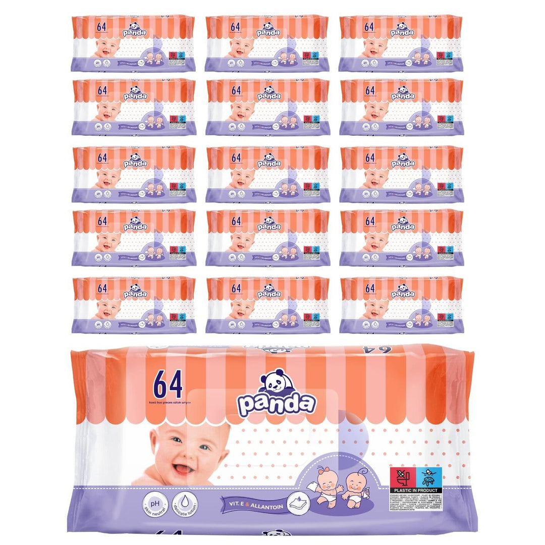 panda Baby Feuchttücher pH - Hautneutral mit Vitamin E & Allantoin, 16 x 64 Stück im Vorteilspack