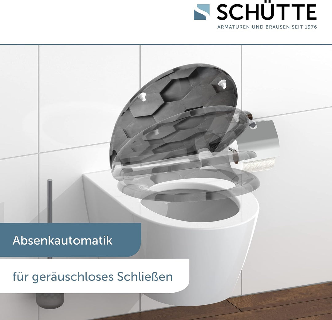 Schütte WC-Sitz HEXAGONS mit Absenkautomatik, Toilettendeckel mit Motiv und Schnellverschluss für di