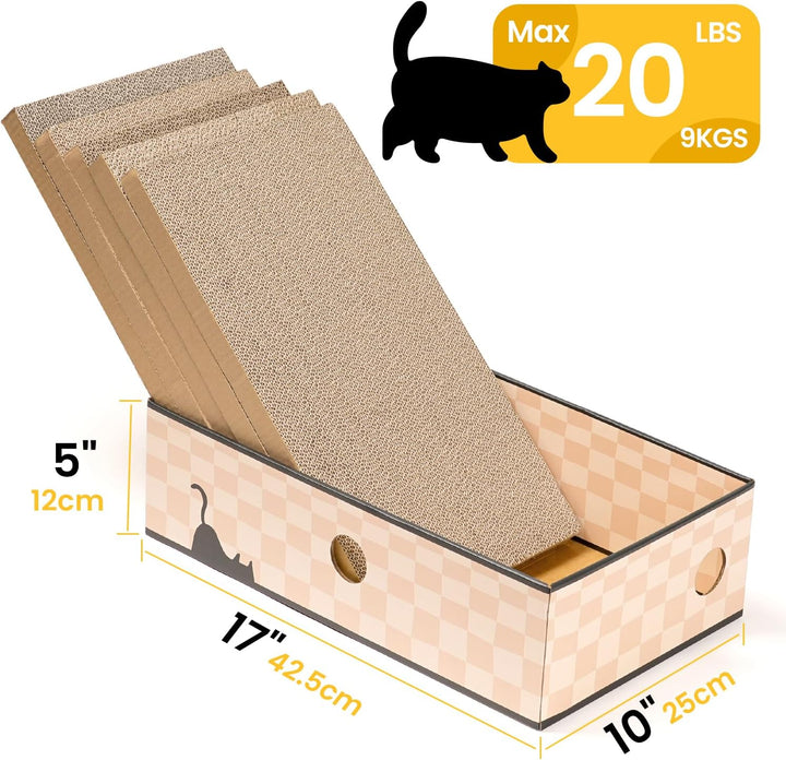 Conlun 5er-Pack Kratzbrett Katze mit Box, Grosses Beidseitiges Design, Interaktive Öffnungen, Sauber