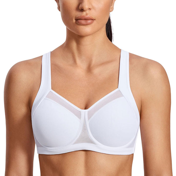 SYROKAN Damen Doppellagiger Sport BH - ohne Bügel,gepolsterte Cups,Ringerrücken 70B Weiss, 70B Weiss