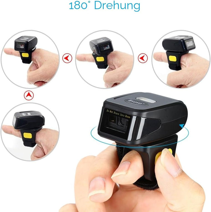 Eyoyo Ring 1D 2D QR-Barcode-Scanner, tragbarer drahtloser Finger-Mini-Barcode-Leser Kompatibel mit W
