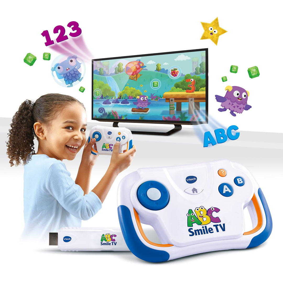 VTech ABC Smile TV – Kabellose Lernkonsole mit HDMI-Stick für den Fernseher mit 15 Spiel-Level für s