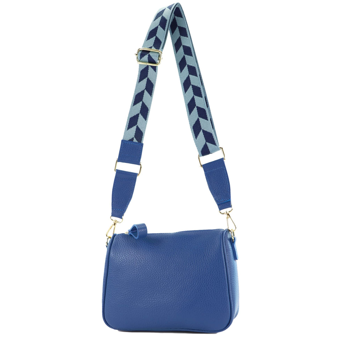 modamoda de - T230 - ital. Umhängetasche Klein Small aus Leder Signalblau, Signalblau