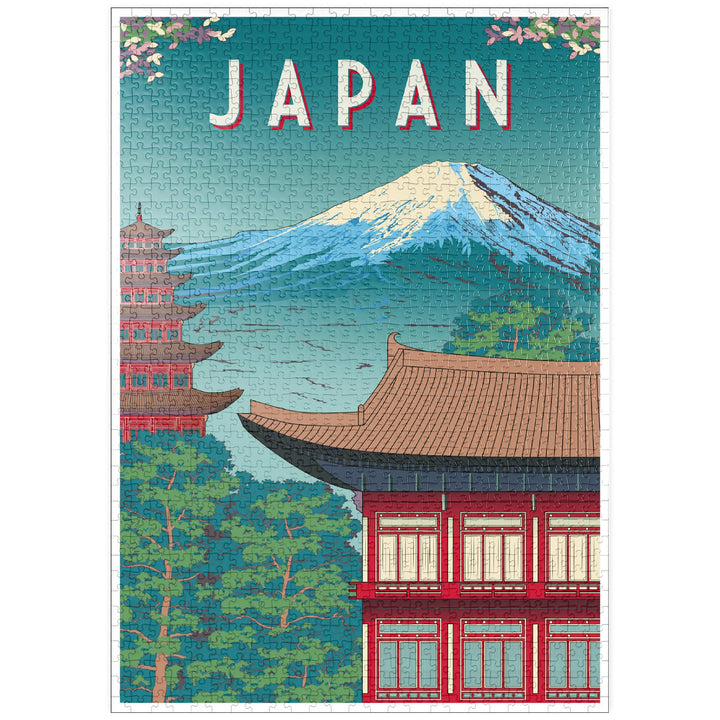 Traditionelles Haus, Japan, Art Deco Style Vintage Poster, Illustration - Premium 1000 Teile Puzzle
