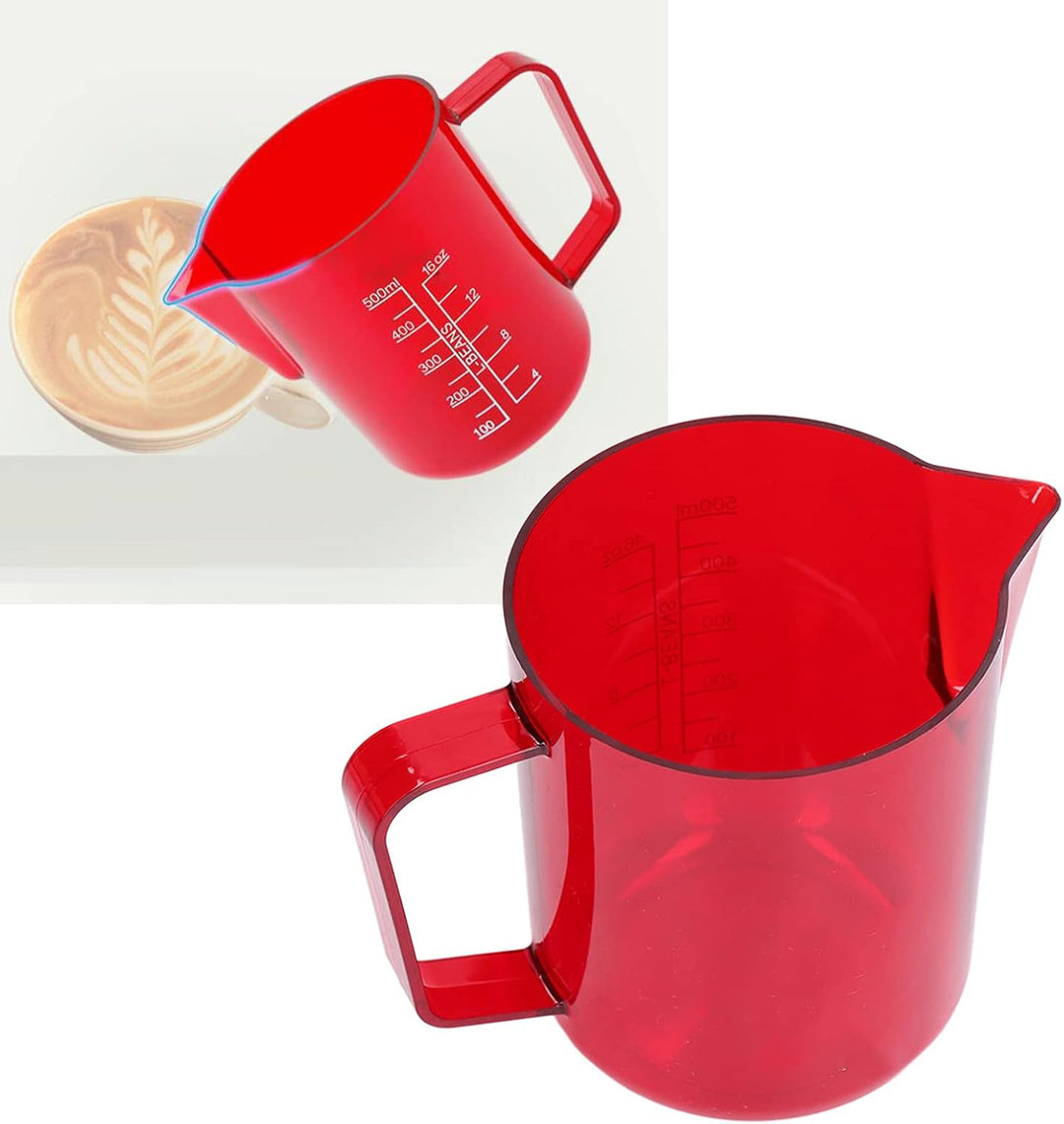 600 ml Acryl-Kaffeekrug, Adlermaul-Wasserauslass, bruchsicherer Aufschäumkrug, rot, Milchkännchen, m
