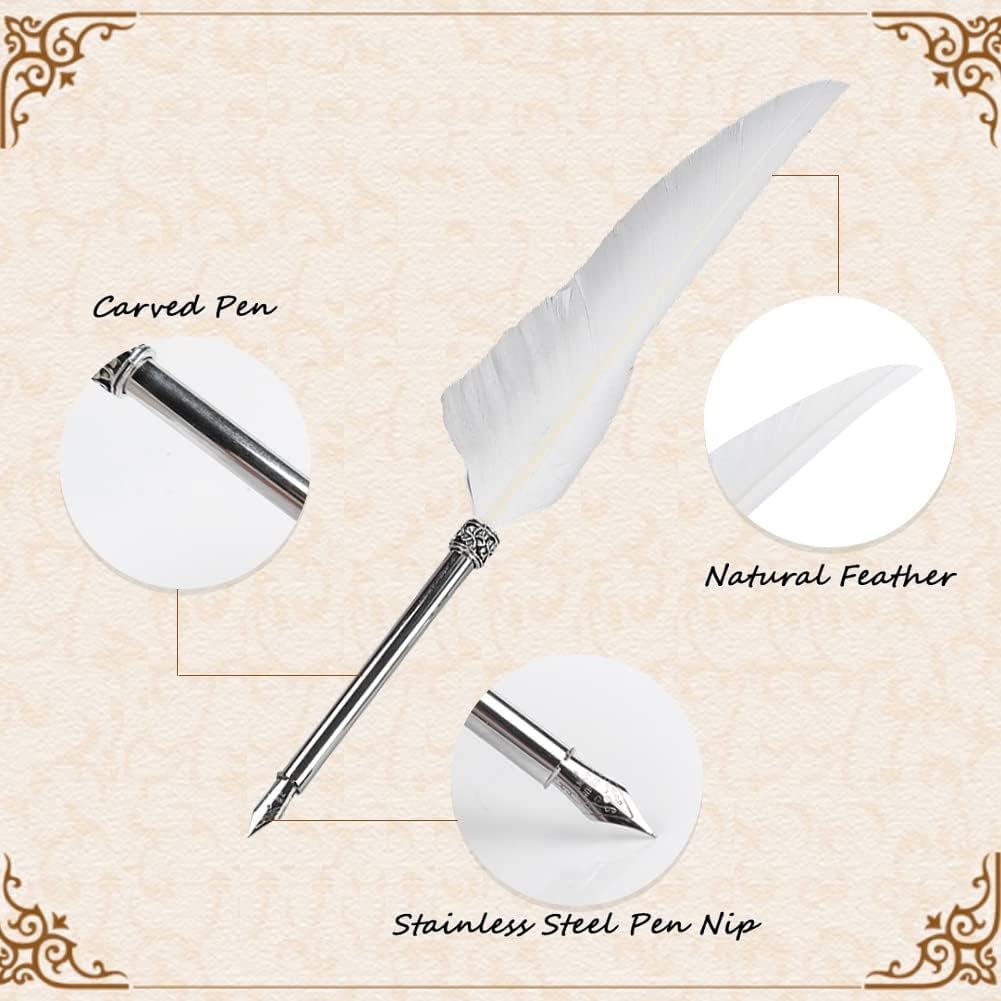 Feather Quill Pen Set, Retro Leder Notizbuch Feather Dip Pen Tintenflasche Set Briefpapier Geschenkb