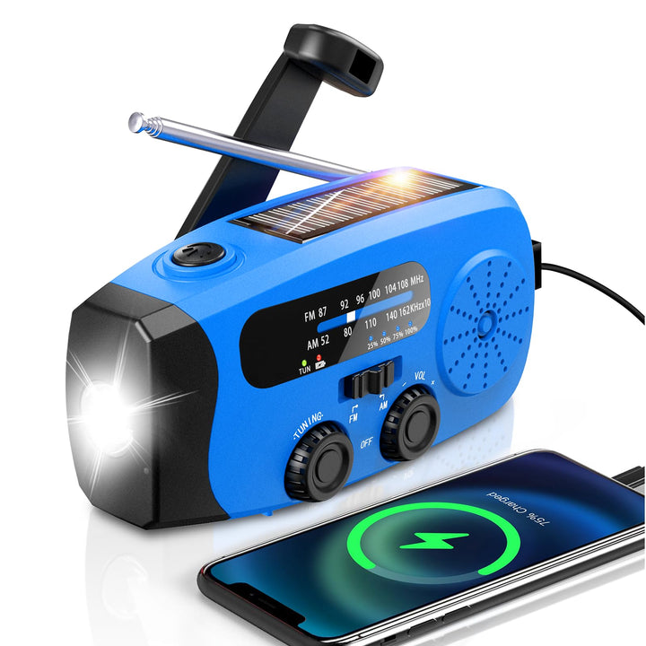 Notfall Kurbel Radio, 2000mAh/7400mWh Akku Kurbelradio Solar Batterie Power Bank USB AM/FM Radio mit