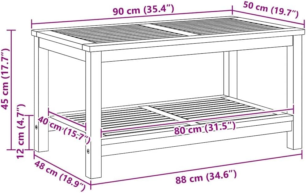 vidaXL Beistelltisch Braun 90 x 50 x 45 cm Massivholz Akazie, Stylische, rustikale Aufbewahrung für