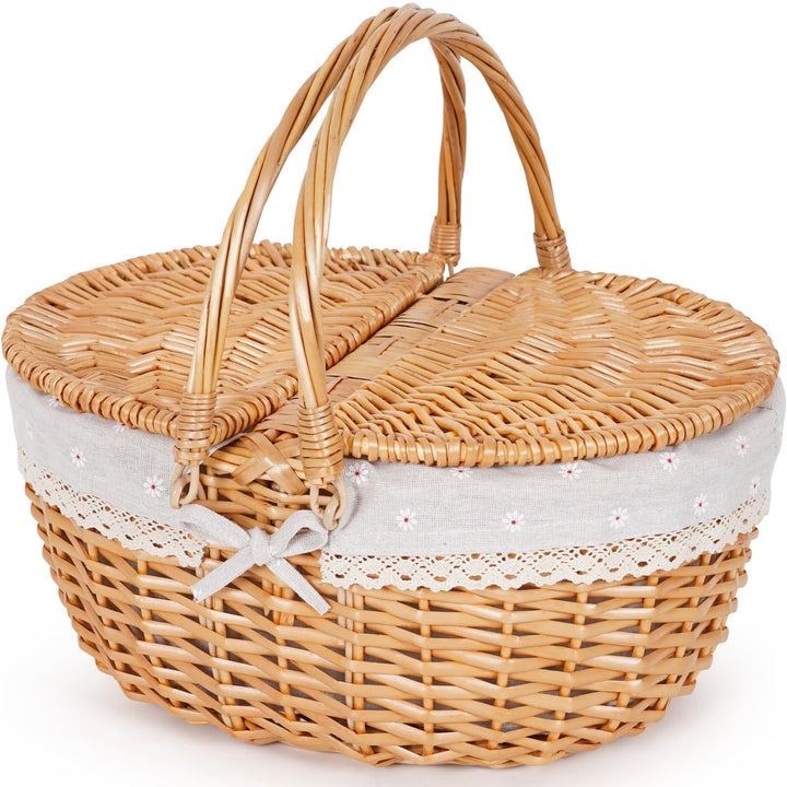 Happypicnic Picknickkorb aus Weidengeflecht mit Griff, 38,1 cm grosser, leerer Picknickkorb mit Deck