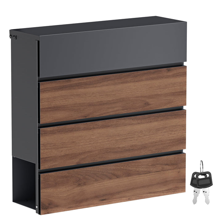 Toboli Briefkasten V63 Anthrazit und Holzdesign 410 x 130 x 370 mm, Wandbriefkasten mit Schloss, Sof