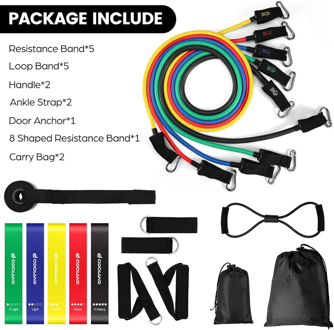 Odoland Resistance Bands Gymnastikband Widerstandsband Set mit Trainingsguide: 5X Expander Tubes, 4