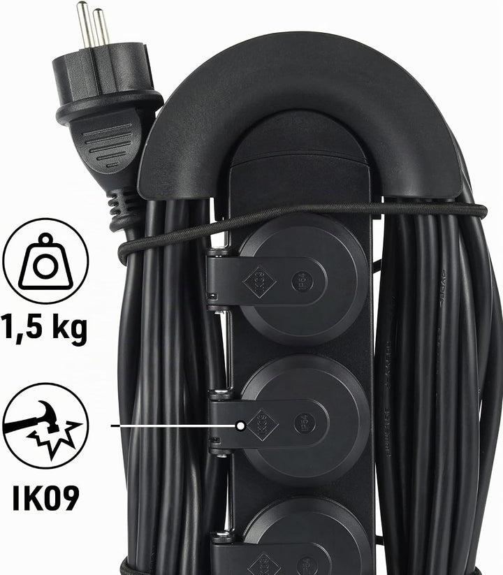 Electraline 62579 Professionelle Steckdosenleiste für den Aussenbereich Kabeltrommel mit 10 Meter Ve