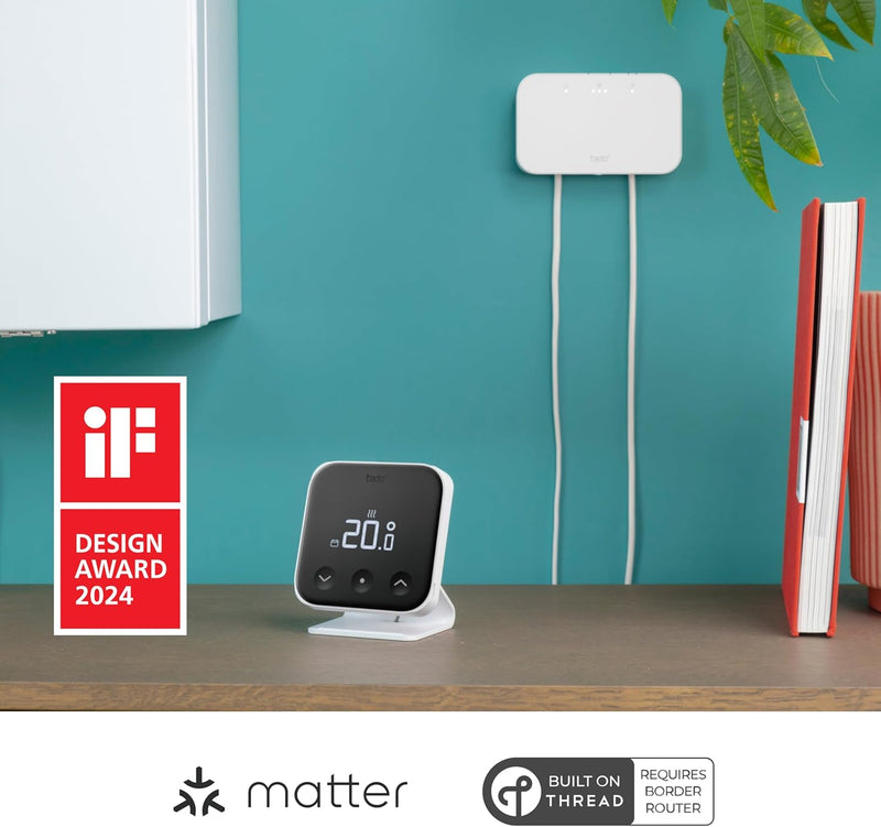 tado° Kabelloses Smartes Thermostat X – Starter Kit mit Raumthermostat, Bridge X und Standfuss, Steu