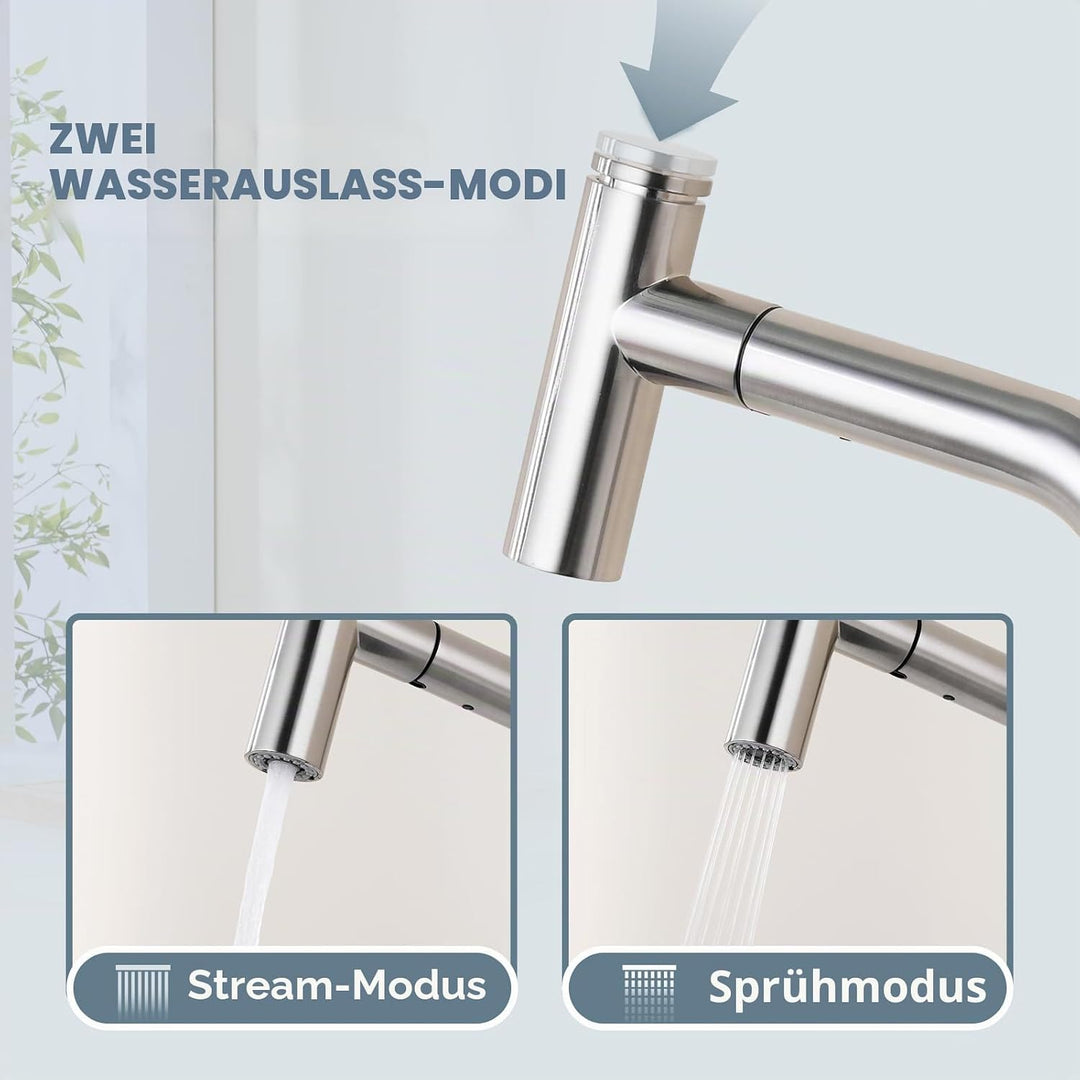 Wasserhahn Küche mit 2 Modi, Hochdruck Küchenarmatur mit Brause Ausziehbar, Schwenkbar, Einhebel Spü