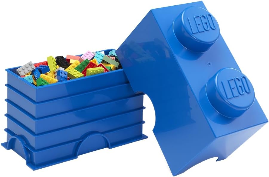 ROOM COPENHAGEN LEGO Aufbewahrungsstein, 2 Noppen, Stapelbare Aufbewahrungsbox, 2,6 l, blau Bright B