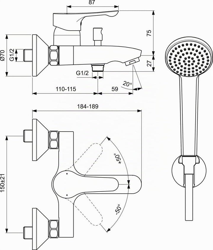 Ideal Standard BC676AA Wannenarmatur Alpha Aussenarmatur mit Zubehör,