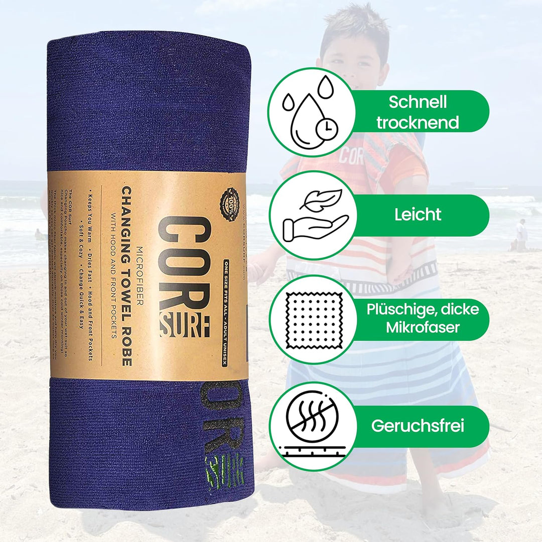 COR Surf Kinder Handtuch Poncho - Weicher, schnell trocknender Bade Poncho aus Mikrofaser, Kapuzenha