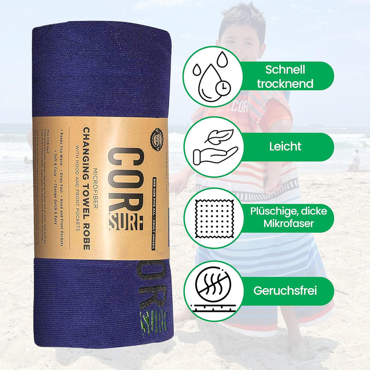 COR Surf Kinder Handtuch Poncho - Weicher, schnell trocknender Bade Poncho aus Mikrofaser, Kapuzenha