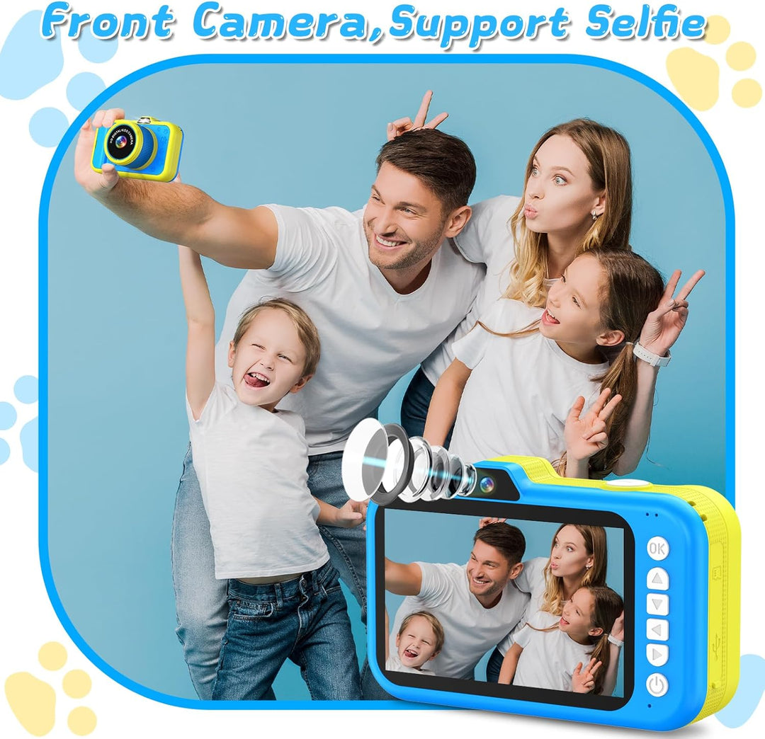 Kinderkamera mit 360°Rotierendes Zoomobjektiv, 3,5" Grosses Display, Kinder Kamera mit Selfies, LED-