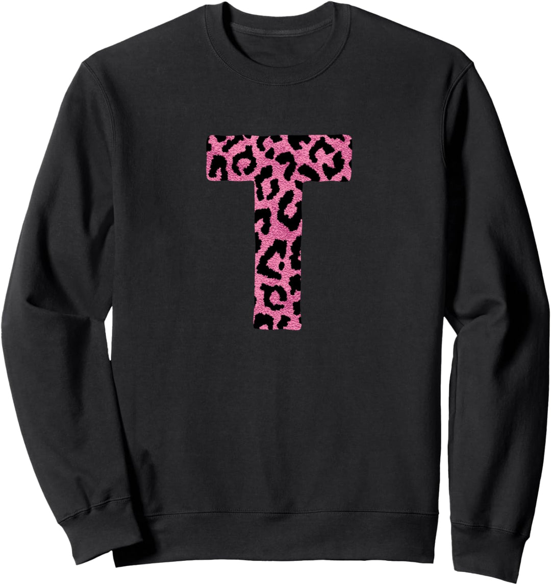 Rosa Leopardenmuster Monogramm Buchstabe T Englisch Sweatshirt
