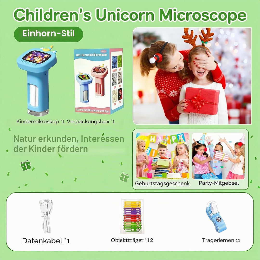 1200X Mikroskop für Kinder: Kinder Mikroskop mit 2,4-Zoll-HD-IPS-Display und 9 LED-Leuchten, Geschen