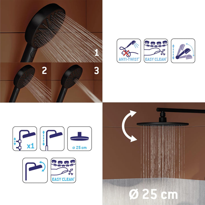 SENSEA - EASY Dusch- und Badesystem - Schwenkbare Kopfbrause - Handbrause - Ohne Armaturen - Mit Abl