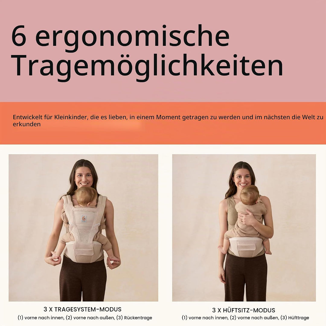 Ergobaby Alta Hip Seat Babytrage mit Babyhüftsitz für Babys und Kleinkinder ab 4 Monaten (5,5 kg - 2