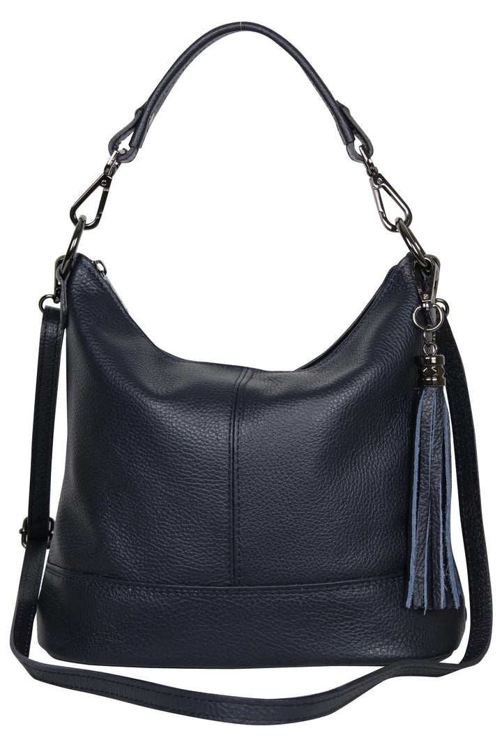 AmbraModa GLX09 - Damen Handtasche Schultertasche Beutel aus Echtleder Dunkelblau, Dunkelblau