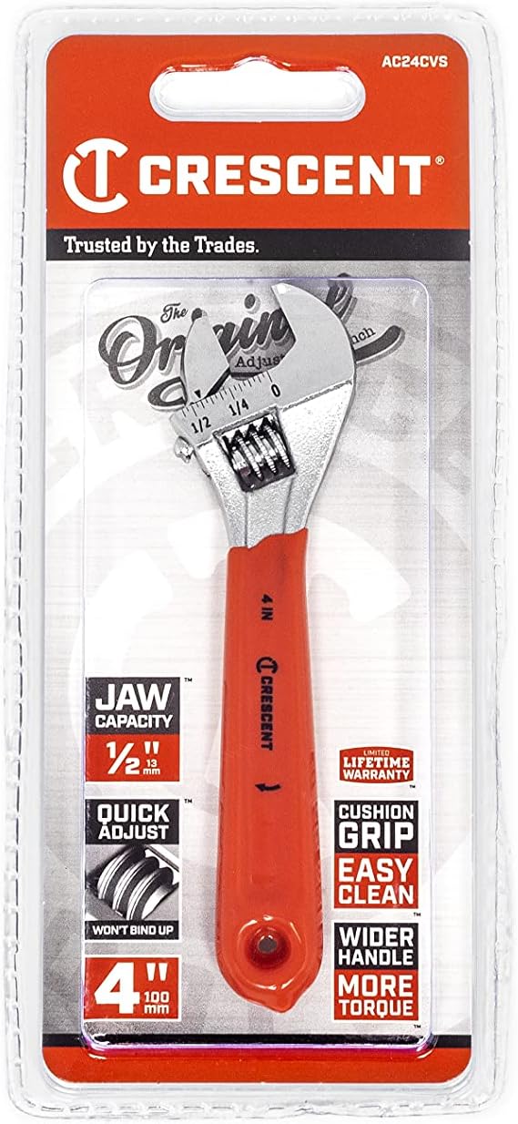 Crescent AC24CVS 10,2 cm (4 Zoll) verchromter verstellbarer Schraubenschlüssel, mit Sechskant-Backen