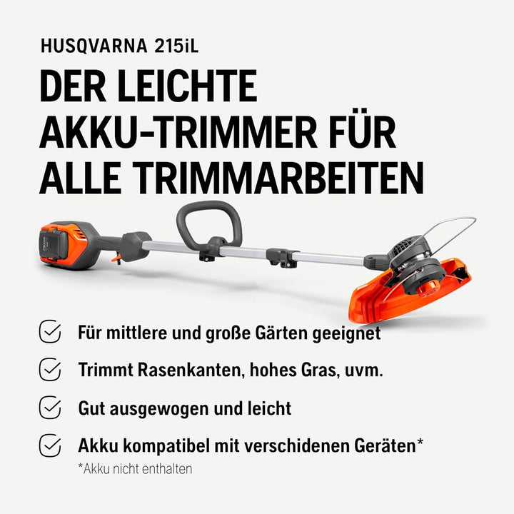 Husqvarna 215iL Akku-Rasentrimmer inkl. Akku und Ladegerät | Kabelloser Trimmer mit 36V bürstenlosem