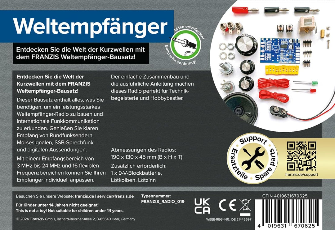 FRANZIS 67062 - Weltempfänger - Radio für Kurzwelle zum Selberbauen, Komplettset mit Steckplatine un