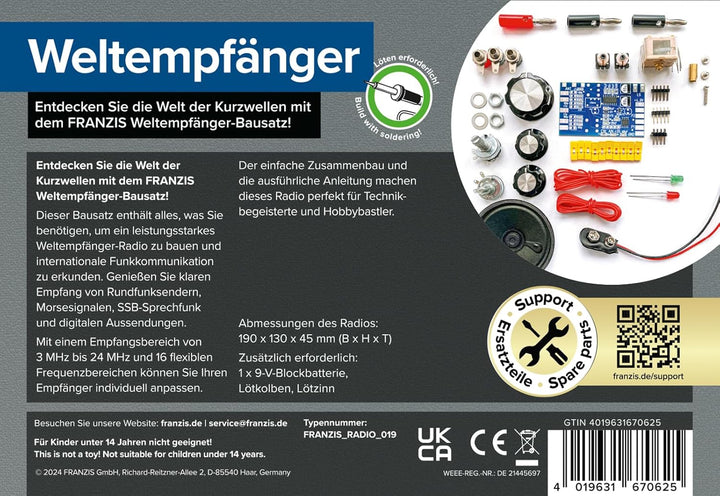 FRANZIS 67062 - Weltempfänger - Radio für Kurzwelle zum Selberbauen, Komplettset mit Steckplatine un