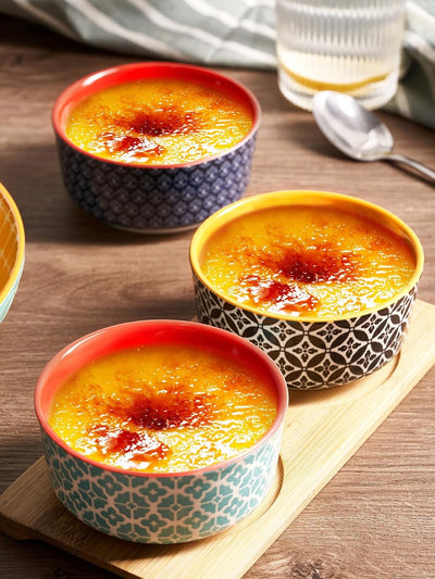 DOWAN Creme Brulee Schälchen mit Deckeln, 6 X 120ml Porzellan Souffle Förmchen Backofenfest, Auflauf
