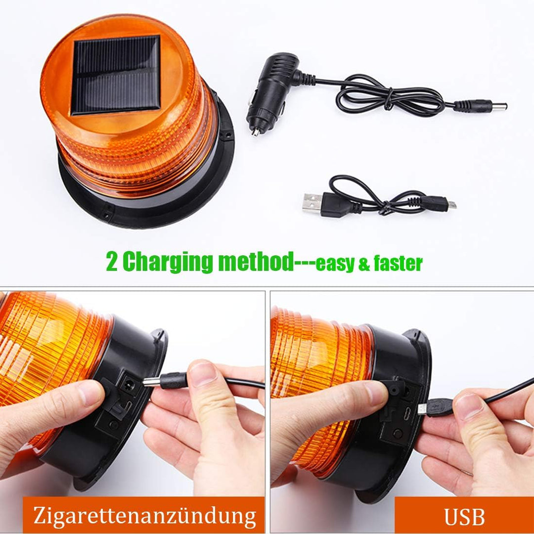 ONCCI 12V Solar/USB Warnleuchte LED Rundumleuchte Magnet Warnlicht Blinkleuchte für Auto PKW LKW Kab