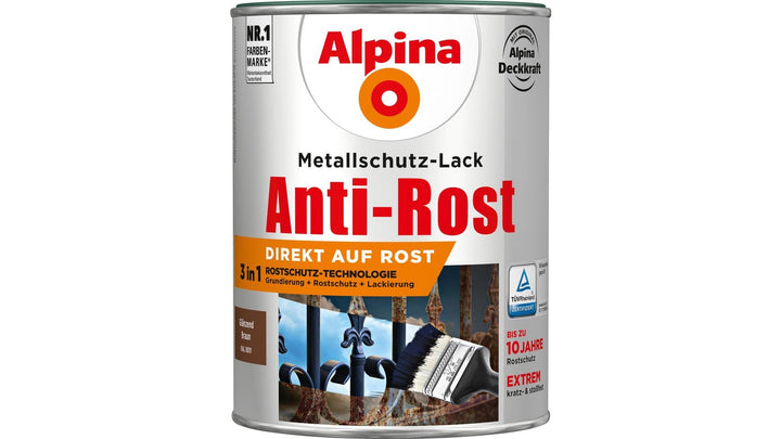 Alpina Metallschutzlack Anti-Rost Braun 2,5 Liter glänzend 2.5 l (1er Pack) Braun glänzend, 2.5 l (1