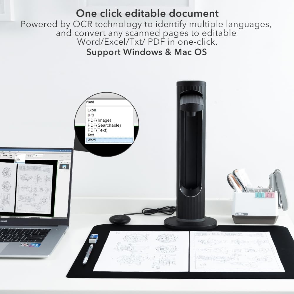 K2 Dokumentenscanner 23 MP: Automatisches Flachrechnen bis zum A3-Format Buchscanner OCR in Echtzeit