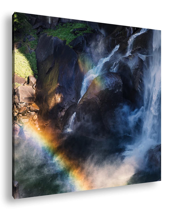 Regenbogen am Wasserfall Format: 60x60 als Leinwandbild, Motiv fertig gerahmt auf Echtholzrahmen, Ho