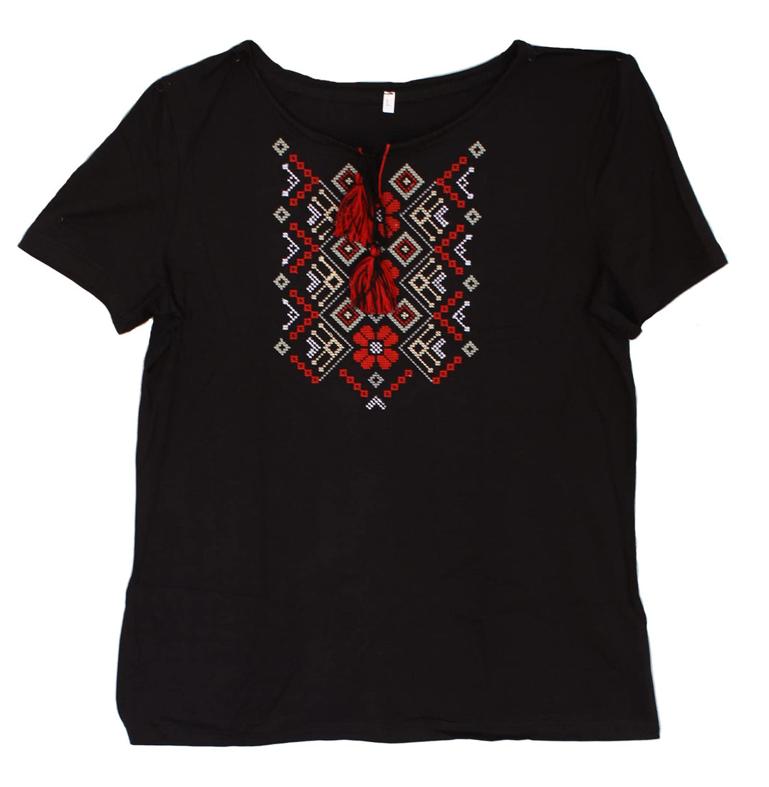 Damen Bekleidung T-Shirt Vyshyvanka Stickerei ukrainische ethnische Ornamente Grösse L