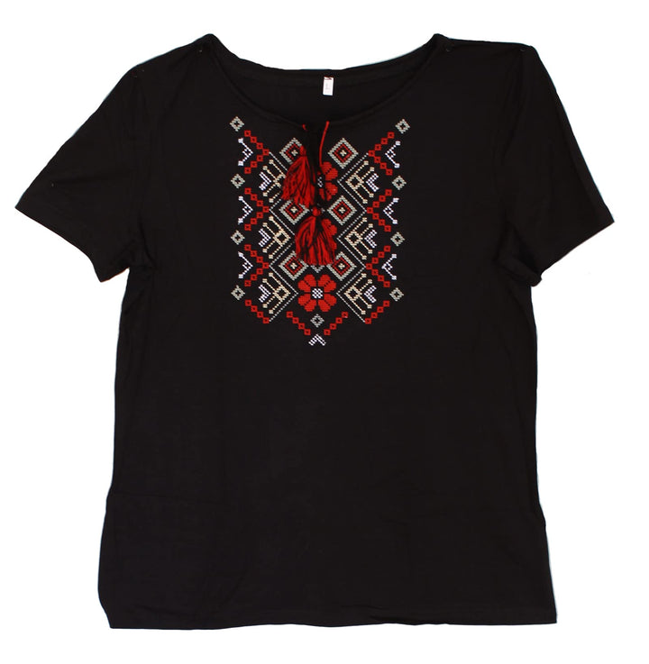 Damen Bekleidung T-Shirt Vyshyvanka Stickerei ukrainische ethnische Ornamente Grösse L