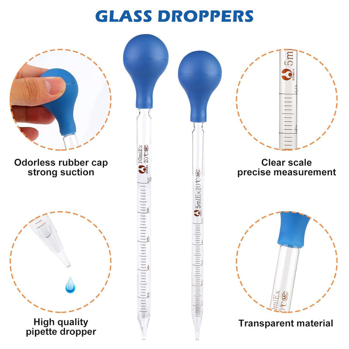 Glas Pipette Glas Messzylinder Set, Glas Pipette Dropper, 4 Stück Transfer Pipette 5ml 10ml,2 Stück