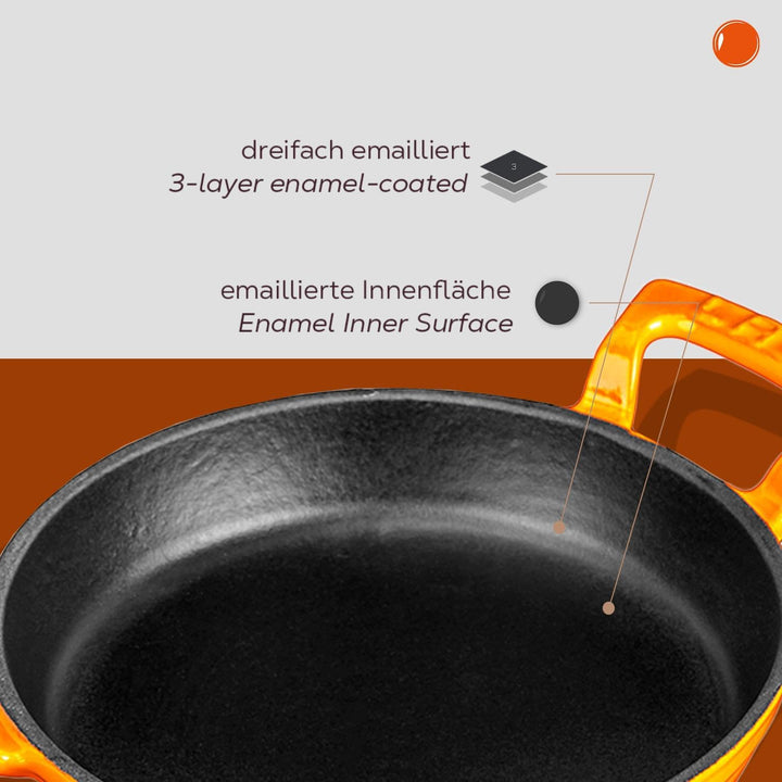 Lava Cast Round Frying Cast Iron Solid Double Handle Diameter(Ø)20cm. Orange Ø 20cm Orange, Ø 20cm O