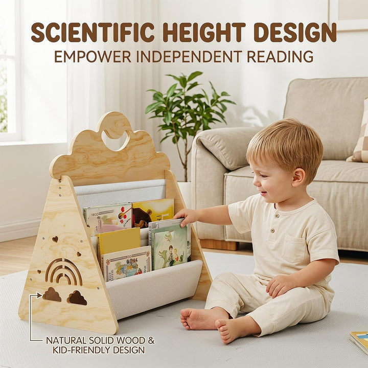 Montessori Bücherregal Kinder, Kinder Bücherregal Holz, Kinderbücherregal, Doppelseitiges Holzregal