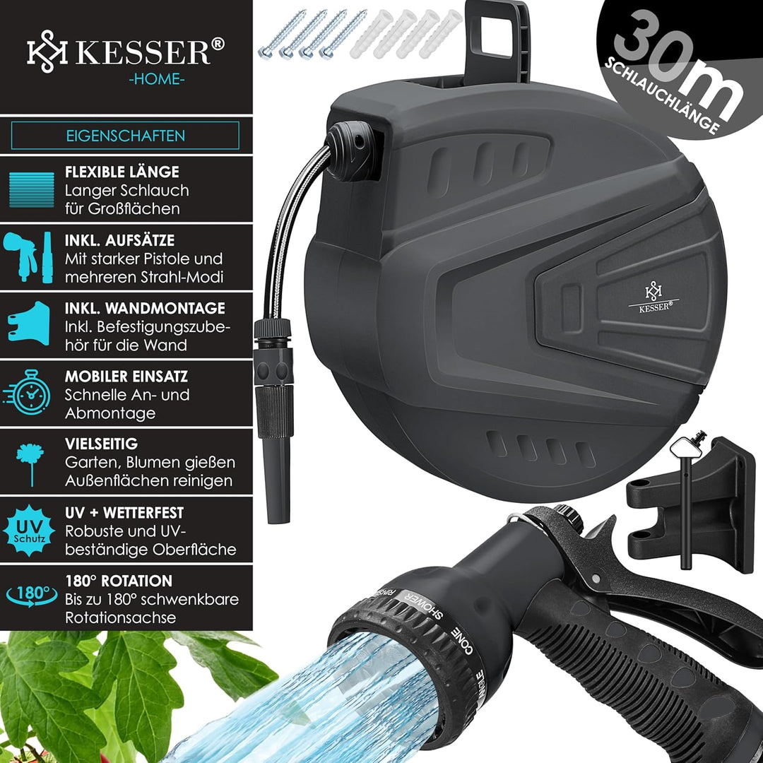 KESSER® automatische Schlauchtrommel 30 m + 2 m, Wand Schlauchbox mit Aufrollautomatik, Schlauchaufr